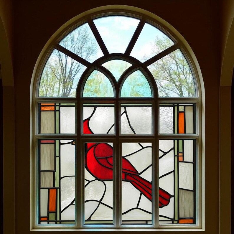Cardinal Bird Stained Glass Window Film Nature Privacy Design - Etsy