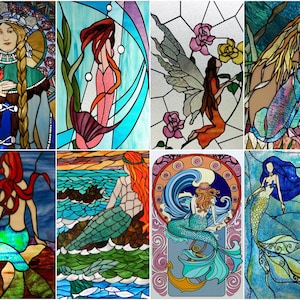 Window Stained Glass Films,Mermaid,Flower Fairy,People Painting Stickers For Bathroom Bedroom Door Office Home Decor