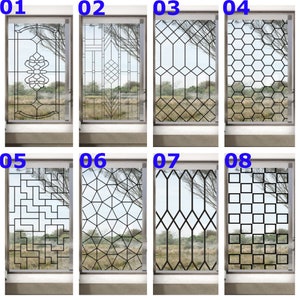 Custom Size Stained Glass Window Film Transparent Glass Sticker Static Cling Iron Style Black Line Office Door Home Decor