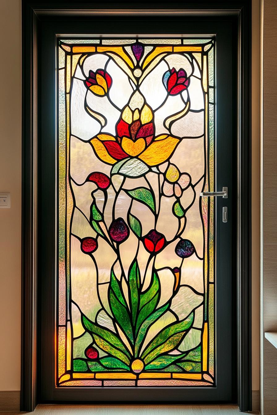 Handcrafted Stained Glass Window Film - Exquisite Floral and Scrollwork ...
