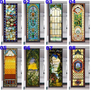 Custom Size  Window Film Frosted Privacy Window Film Stained GlassStatic Cling Vintage Pattern For Home Office