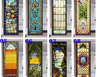 Custom Size  Window Film Frosted Privacy Window Film Stained GlassStatic Cling Vintage Pattern For Home Office