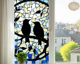 Couple Birds Stained Glass Window Film Romantic Love Design