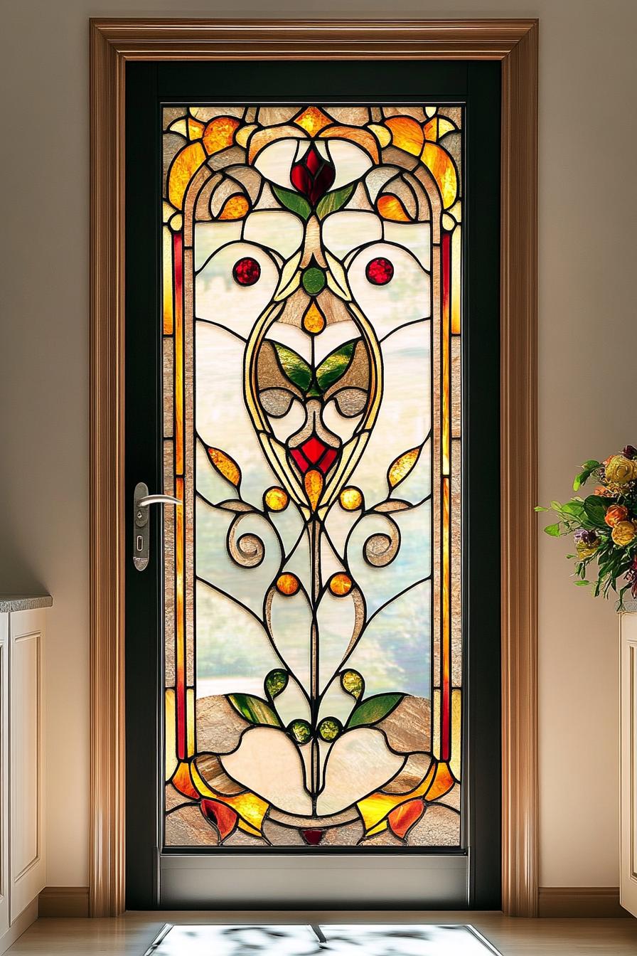Handcrafted Stained Glass Window Film - Exquisite Floral and Scrollwork ...