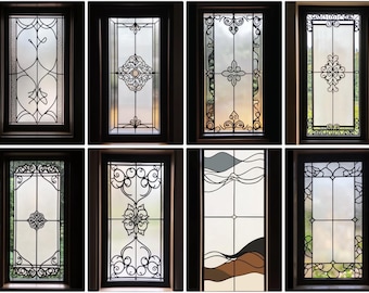 Película decorativa para ventanas con vitrales de hierro forjado - Película de privacidad para puertas y ventanas - Adherencia estática no adhesiva con tamaño personalizado gratuito