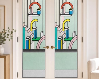 Abstract Architectural Arches Privacy Film, Art Deco Static Cling Custom Size