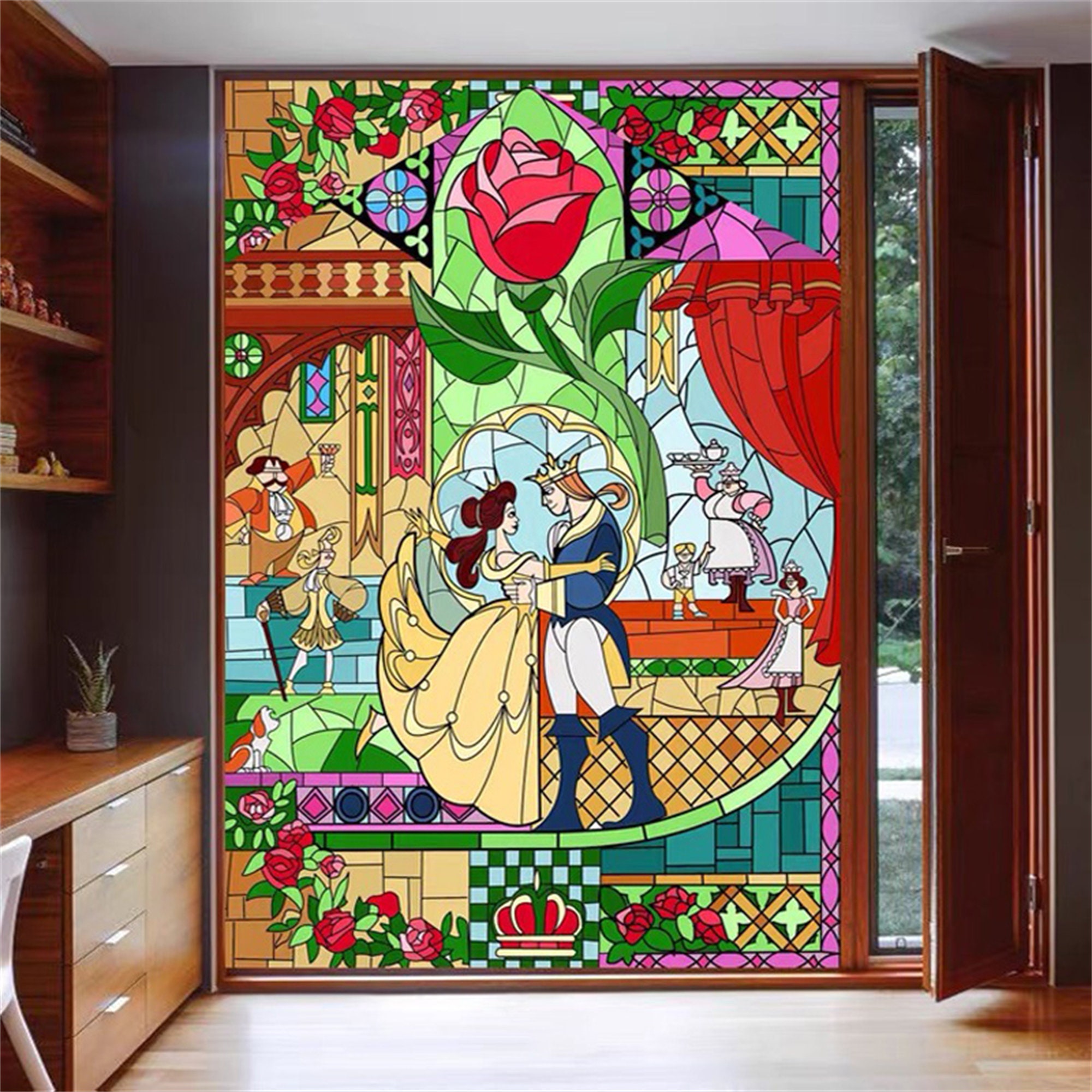 Stained Glass Wndow Film Frosted Glas Aufkleber Wald Benutzerdefinierte Größe Prinzessin Prince Für Kinderzimmer Tür Licht Box Poster Wohnkultur