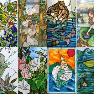 Custom Size Window Stained Glass Films,Mermaid,Flower Fairy, Painting Stickers For Bathroom Bedroom Door Office Home Decor