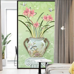 Vase Design Privacy Window Film – Frosted Glass Sticker with Heat Insulation, Adhesive Sunscreen for Home Decor