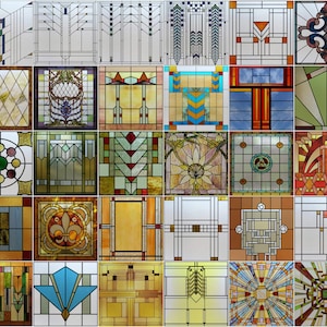 Art Deco Style Frosted Stained Glass Window Films, Tailored Design Static cling Sticker, Domestic Decorative Foil Treatment for Glass Panels