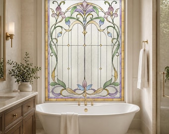 Window Privacy Film Stained Glass Art Nouveau Floral Decorative Glass Decal Custom Size Available