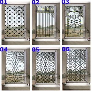 Stained Glass Window Film Transparent Glass Sticker Static Cling Iron Style Black Line Office Door Anticollision Home Decor Custom size