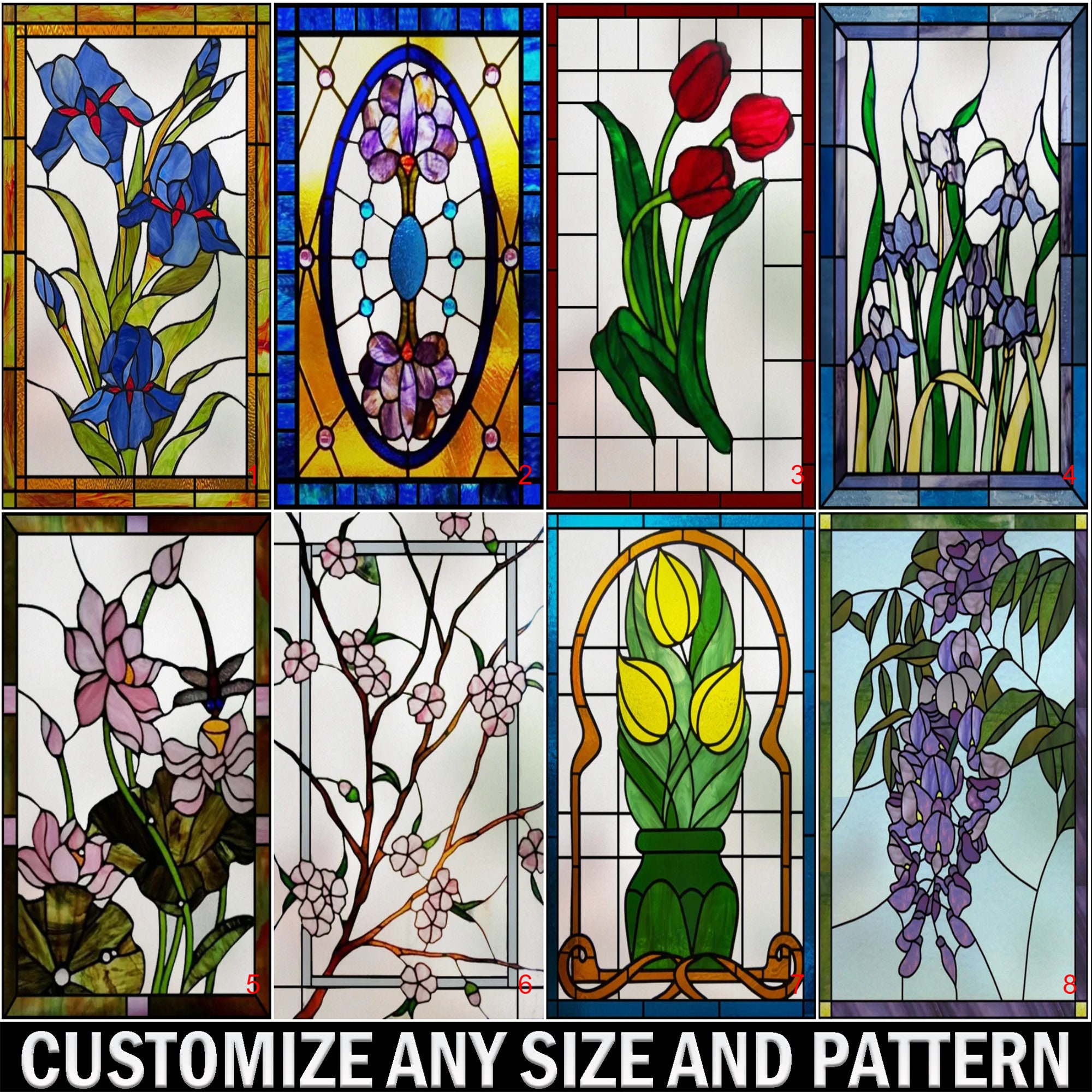 Custom Size - Colorful Stained Glass Window Film, Rainbow Door Privacy ...