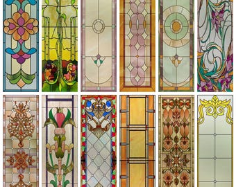 Art Nouveau Style Stained Glass Window Clings – Vintage Floral Frosted Film for Home Decoration