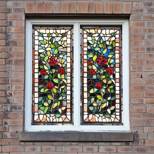 Custom Stained Glass Privacy Window Film – Decorative UV Blocking, Static Cling, Non-Adhesive for Home and Bathroom