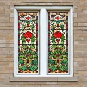 Vintage Floral Frosted Glass Window Film – Custom Privacy Decor with Static Cling, No Adhesive Needed