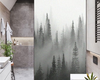 Decortive Window Film Privacy Forest Creek Landscape Oil Painting Static Cling Window Stickers No Glue Frosted Window Coverings Window