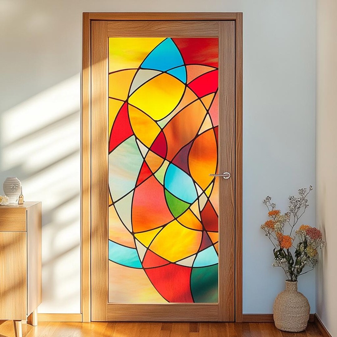 Custom Stained Glass Window Film – Abstract Colorful Swirl Design ...