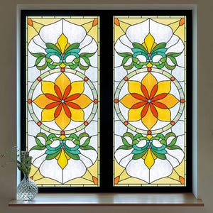 Stained Glass Window Privacy Film Frosted Decorative Door Clings Sun Blocking Bathroom Office Static Cling Removable Coverings