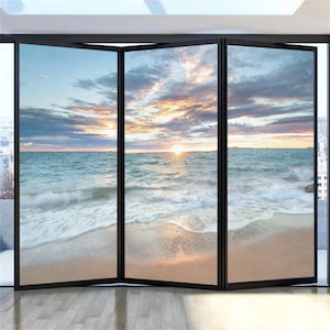 Película para ventana de paisaje marino, puerta de vidrio de privacidad con efecto de vidriera esmerilada, PVC, anti-UV, electrostática sin pegamento