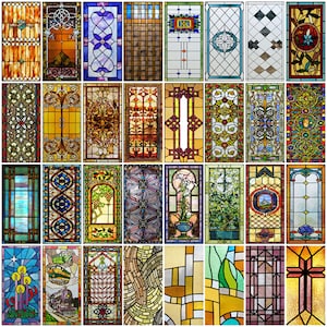 Stained Glass Decorative Window Film - Custom Size, Matte Finish, UV Protection, Privacy Frosted Static Cling Window Decal for Glass