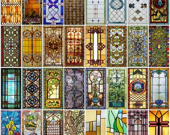 Stained Glass Decorative Window Film - Custom Size, Matte Finish, UV Protection, Privacy Frosted Static Cling Window Decal for Glass