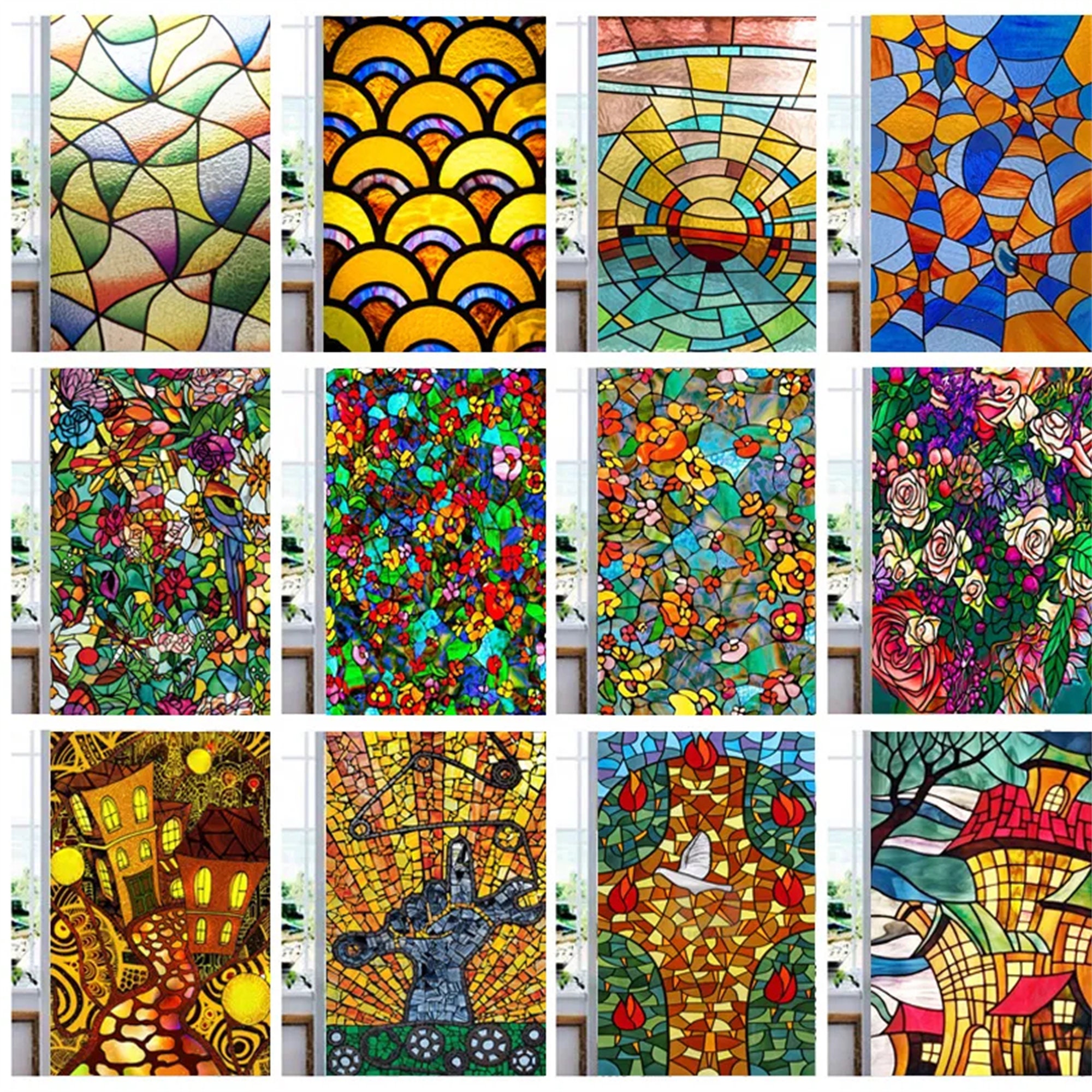 Custom size Window Film Stained Glass Films Frosted Privacy Static Cling Door Stickers Kitchen Bathroom Skylight Decor