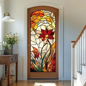 Floral Stained Glass Window Film – UV Protection, Privacy Frosted Vinyl for Home, Bathroom & Front Doors