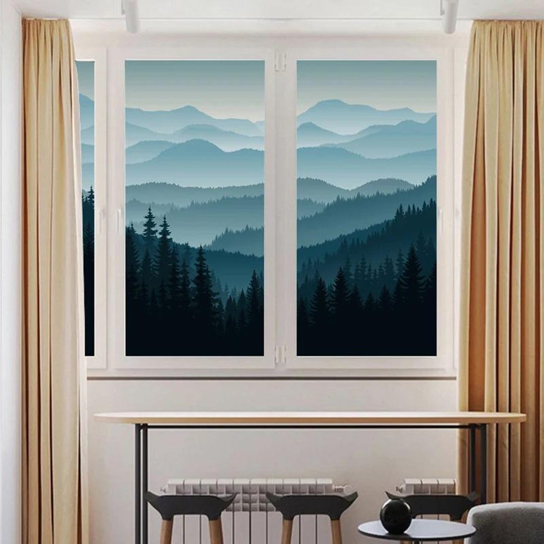 Mountain Landscape Stained Glass Window Film – Decorative Privacy ...