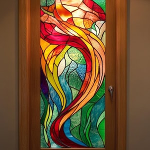 Stained Glass Window Film – Colorful Garden Floral Pattern, Static Cling, Non-Adhesive for Home & Office