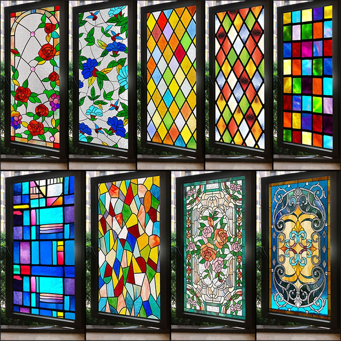 Privacy Window Stickers - Colorful Vinyl Glass Film, Static Cling, No ...