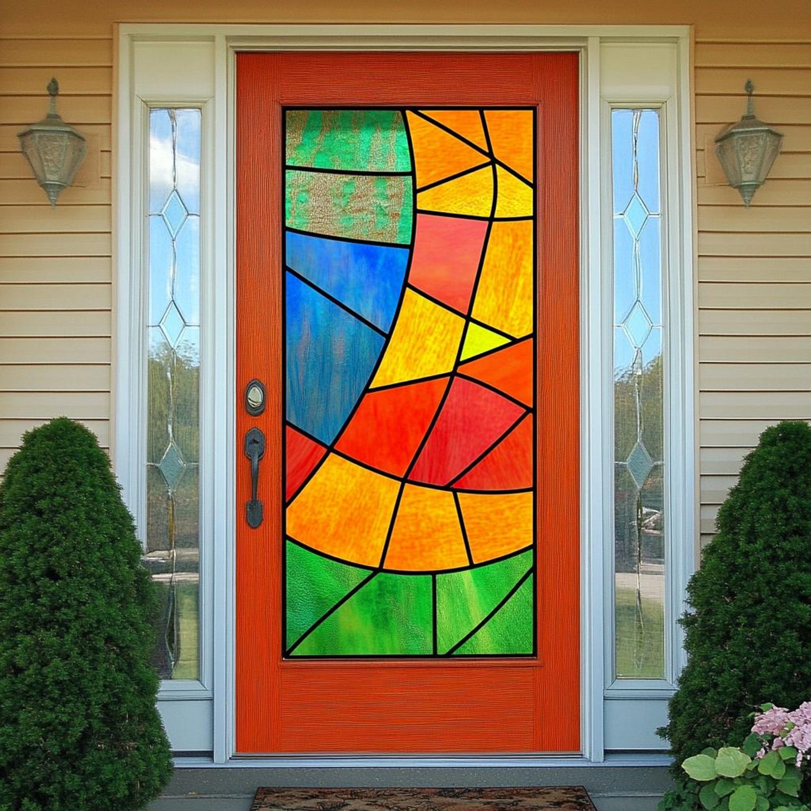 Patchwork Designs Window Luxury Stained Glass Window Decal – Colorful Patchwork Design, No Glue ...