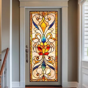Custom Stained Glass Window Film – Vintage Floral Geometric Privacy Cling for Home & Office Doors