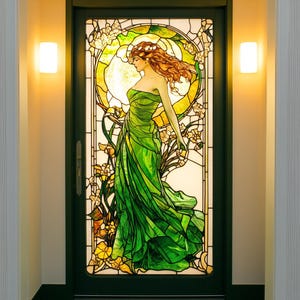 Personalisierte Glasfolie für Haustüren & Fenster, mit mattierter Sichtschutzfolie, selbstklebend im Jugendstil Design, selbstklebend