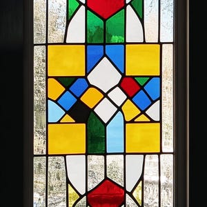 Custom Stained Glass Window Film – Geometric Art Deco Design, Privacy Frosted Cling, No Glue for Home & Office Windows