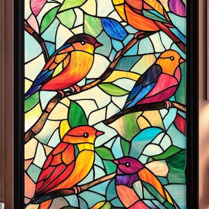 Custom Stained Glass Bird Window Film - Vibrant Decorative Privacy Film for Windows and Glass Doors