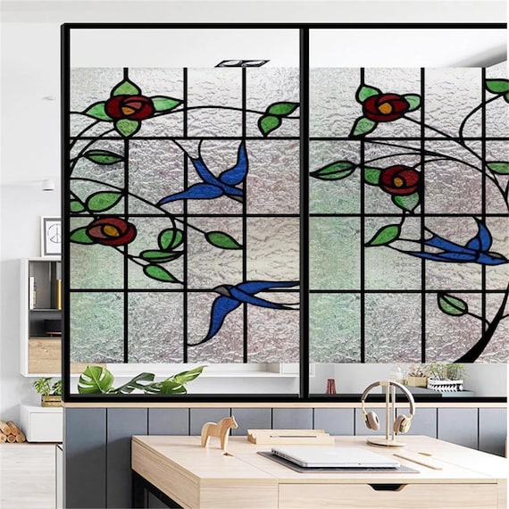 ステンドグラス風ウィンドウフィルム【WFSP35】バタフライ｜ウォールステッカー、ウィンドウフィルムの専門店 スタイルダート ウィンドウフィルム デコラティブステッカー、 ステンド装飾静電気自己接着ガラスステッカー(90 x 200 cm)