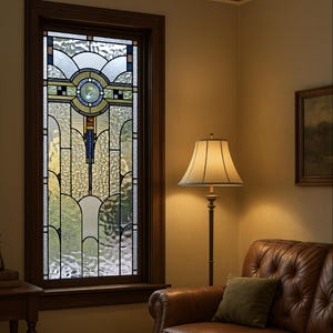 Película para vitrales Art Déco vintage: elegante y geométrica, ideal para puertas y ventanas.
