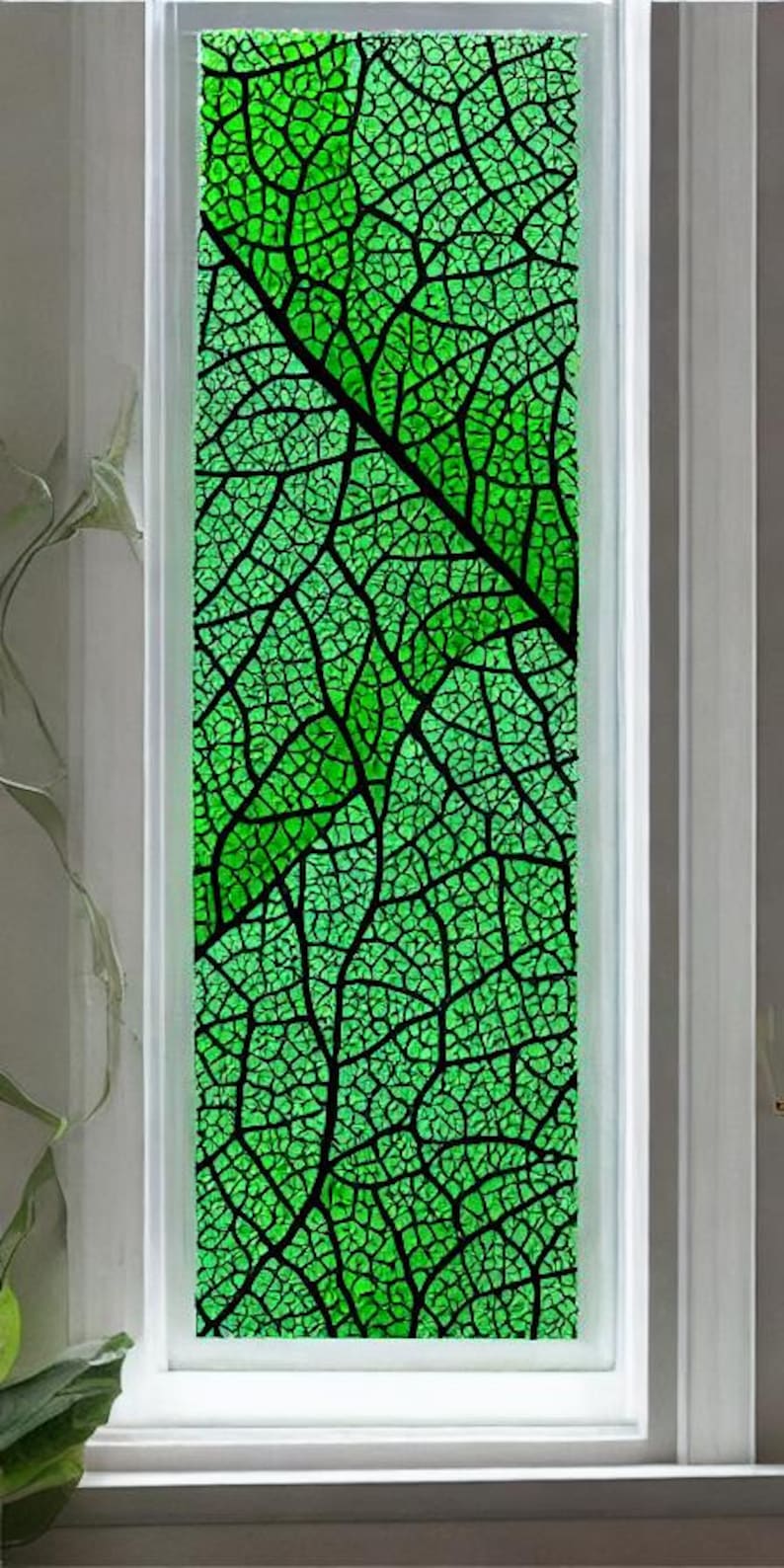 Paper Leaf Window Custom Green Leaf Stained Glass Window Film – Decorative Privacy Vinyl ...