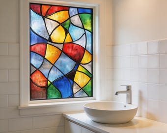 Benutzerdefinierte bunte abstrakte Glasmalerei, Sichtschutzfolie für Wohnungen, Sichtschutzfolie, kein Klebstoff, entfernbares Dekor