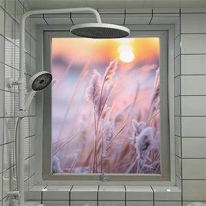 Privacy Window Film – Morning View Pattern, Frosted Glass Window Sticker, UV Protection for Bathroom Glass Decoration