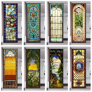 Custom Size Stained Glass Window Film Retro Baroque style Vintage Frosted Static Cling Art Colored Glass Films Door Sticker