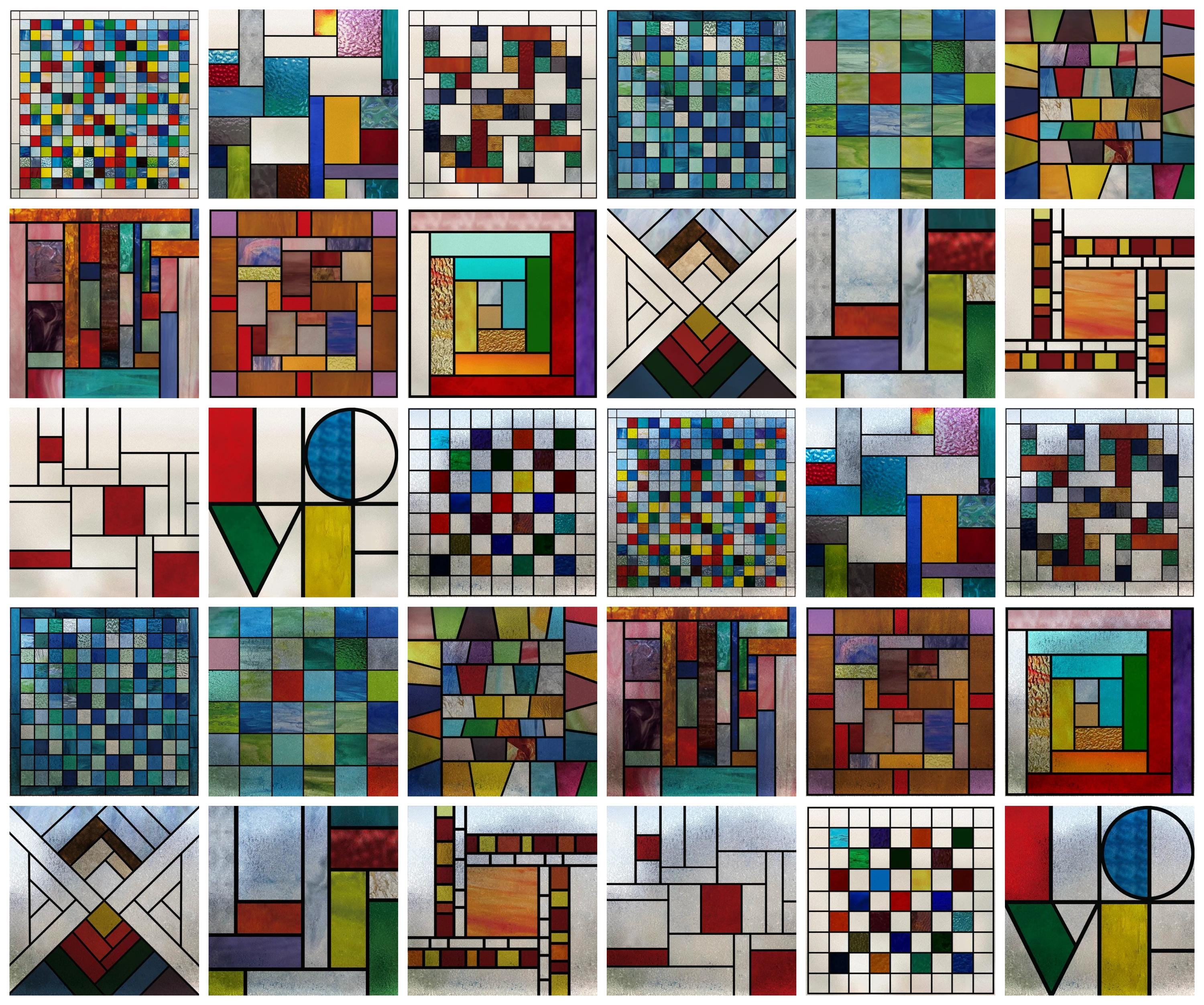 Modern Mosaic Stained Glass Panels - Colorful Geometric Patterns for Unique Window Decor and Privacy