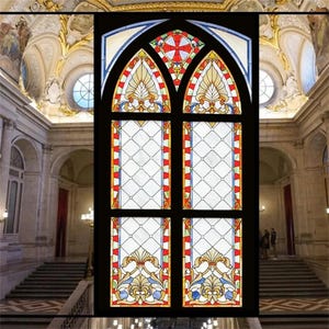 Custom Vintage Stained Glass Film – Frosted Privacy Cling for Bathroom, Home, and Church Windows