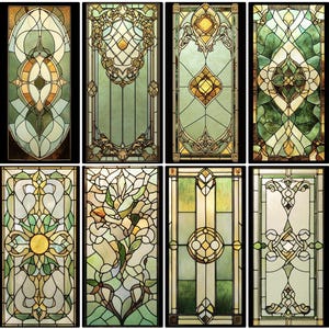 Vintage Floral Stained Glass Window Film - Privacy Decorative, Reusable, Eco-Friendly, Non-Adhesive Static Cling with Free Custom Size