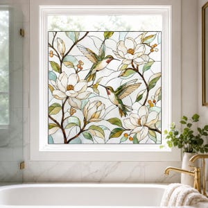 Kolibri Magnolie Buntglas-Fensterfolie, Floral Sichtschutz Dekor, Static Cling Frostglas, Benutzerdefinierte Größe erhältlich