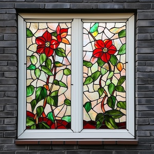 Stained Glass Privacy Film – Custom Window Covering with UV Blocking, Non-Adhesive Static Cling for Home and Bathroom