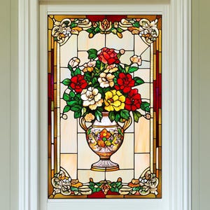 Película de vitral artesanal: ilustraciones de líneas curvas coloridas, protección estática para baño y sala de estar.