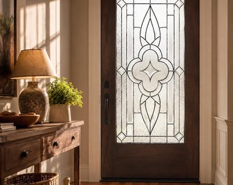 Golden Sunset Front Door Stained Glass Film | Luxury Entryway Privacy Window Cling That Instantly Elevates Your Home Exterior