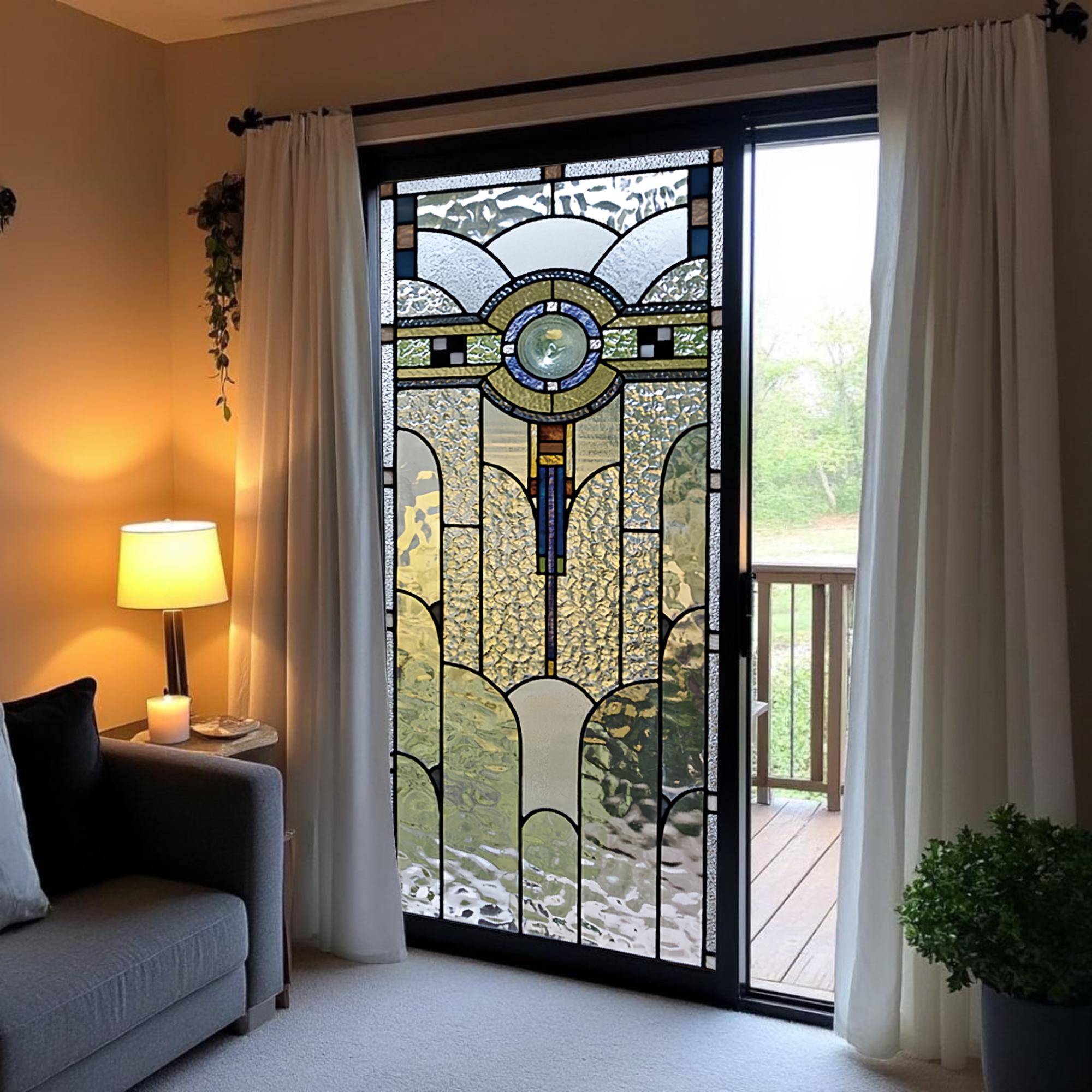 Art Deco Stained Glass Window Film - Elegant Frosted Privacy Cling With ...